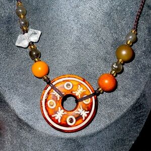 Handcrafted Orange and Brown Pendant Necklace